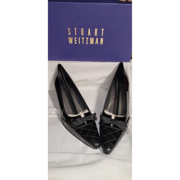 Stuart Weitzman Bow Black Soft Patent Leather Pumps Size 8N Stunning!!! $315 New - Picture 11 of 12